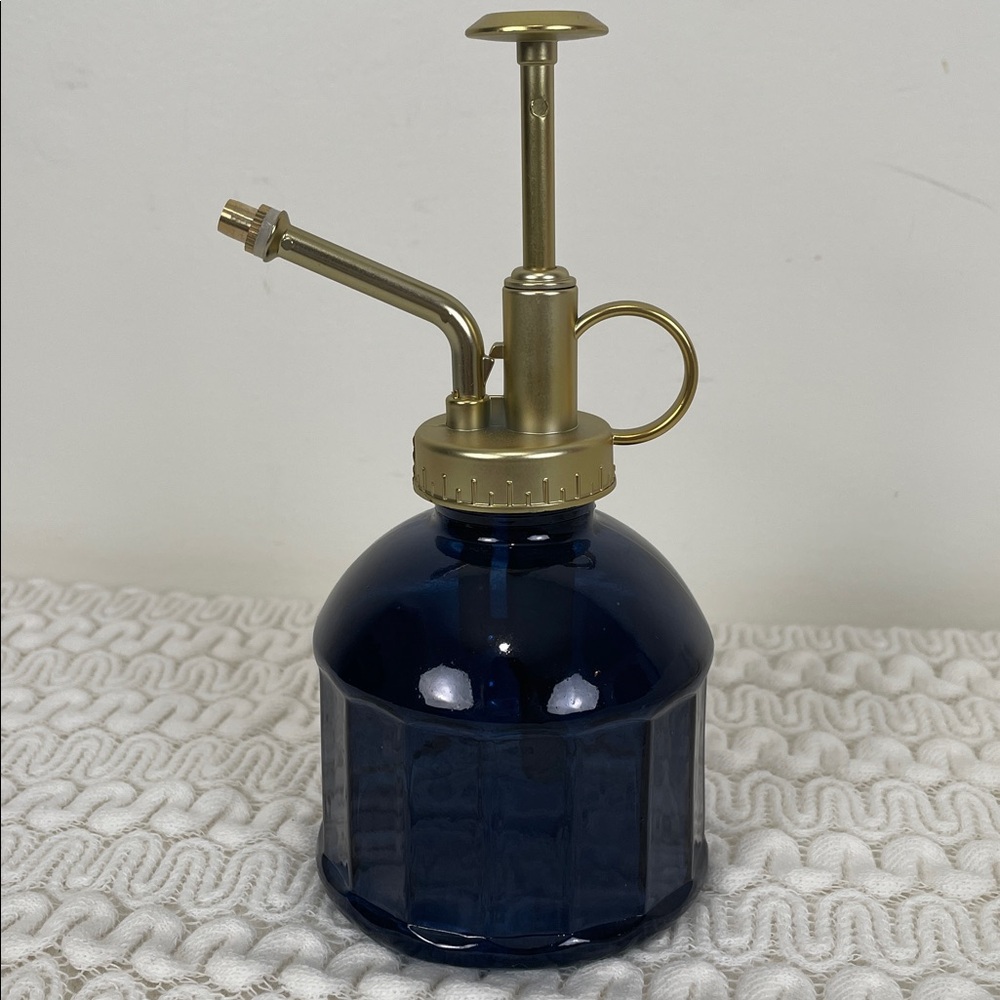 NEW Blue Glass Plant Mister with Gold Accents 7 Oz. Academia Library Botany